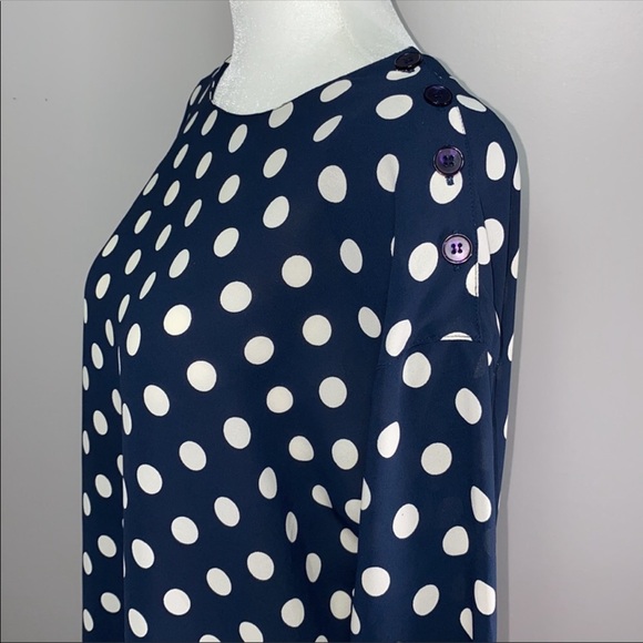 Liz Claiborne Navy and Cream Polka Dot Tunic Blouse Size 12 - Picture 3 of 11